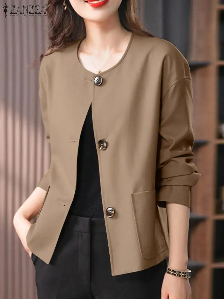 ZANZEA Fashion OL Work Blazer Long Sleeve O-Neck Solid Coats Woman Casual Buttons Jackets Female Vintage Party Shirt Oversized