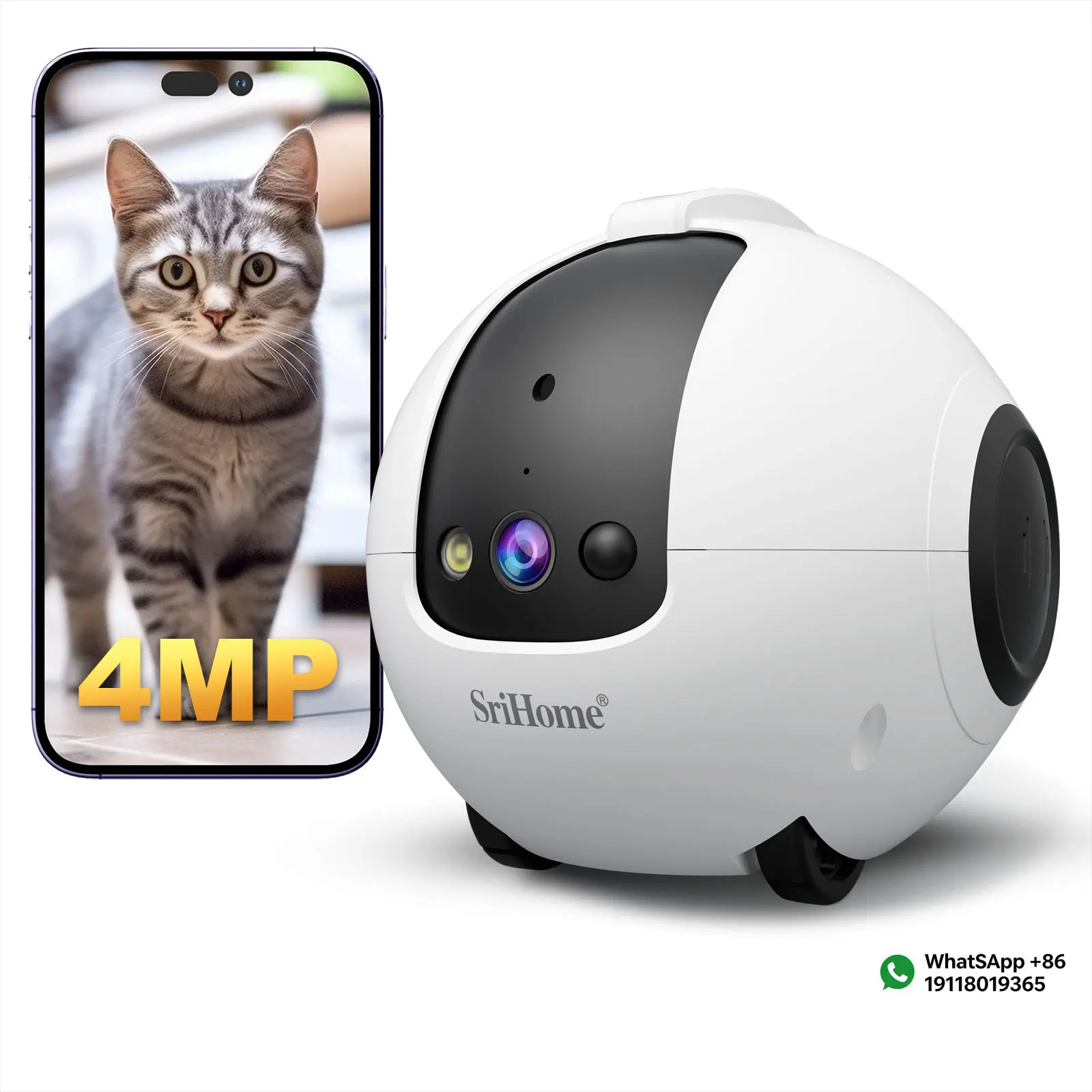 Applicable toHD Wifi Camera 360° Pet Robot Toys Interactive Pets Camera 1080P Full Move Freely 2-Way Audio APP Remote Control Lo