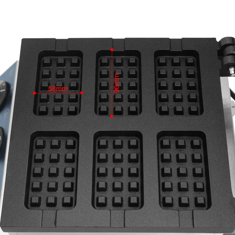 Komersial 6 Buah Pembuat Waffle Pembuat Waffle Besi Anti-lengket Kue Besi Piring Kue Oven Lolly Tongkat Mesin Waffle