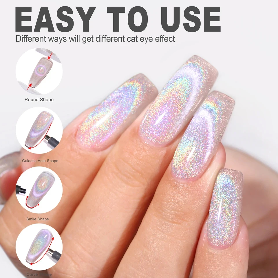 ZH 1 قطعة تنوعا قوس قزح القط العين هلام مسمار البولندية الليزر قوس قزح قزح كريستال القط العين صالون الأظافر خاص مسمار ملصقات الأظافر المورد #3