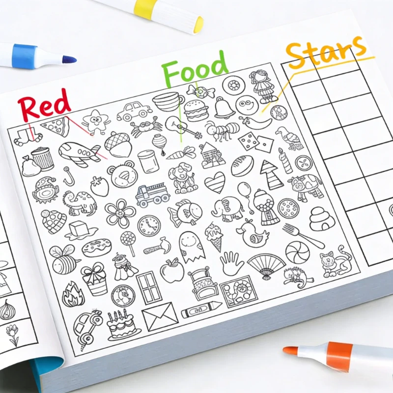 

32 Pages Fun Find and Seek Book Toddler Coloring Book Observation Concentration Learning Educational Activity Coloring Book