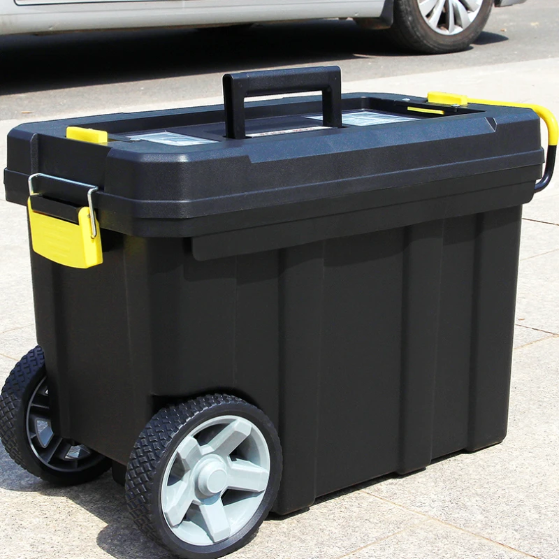 

Multi-function trolley tool box, double layer movable , large plastic thickened wheelie