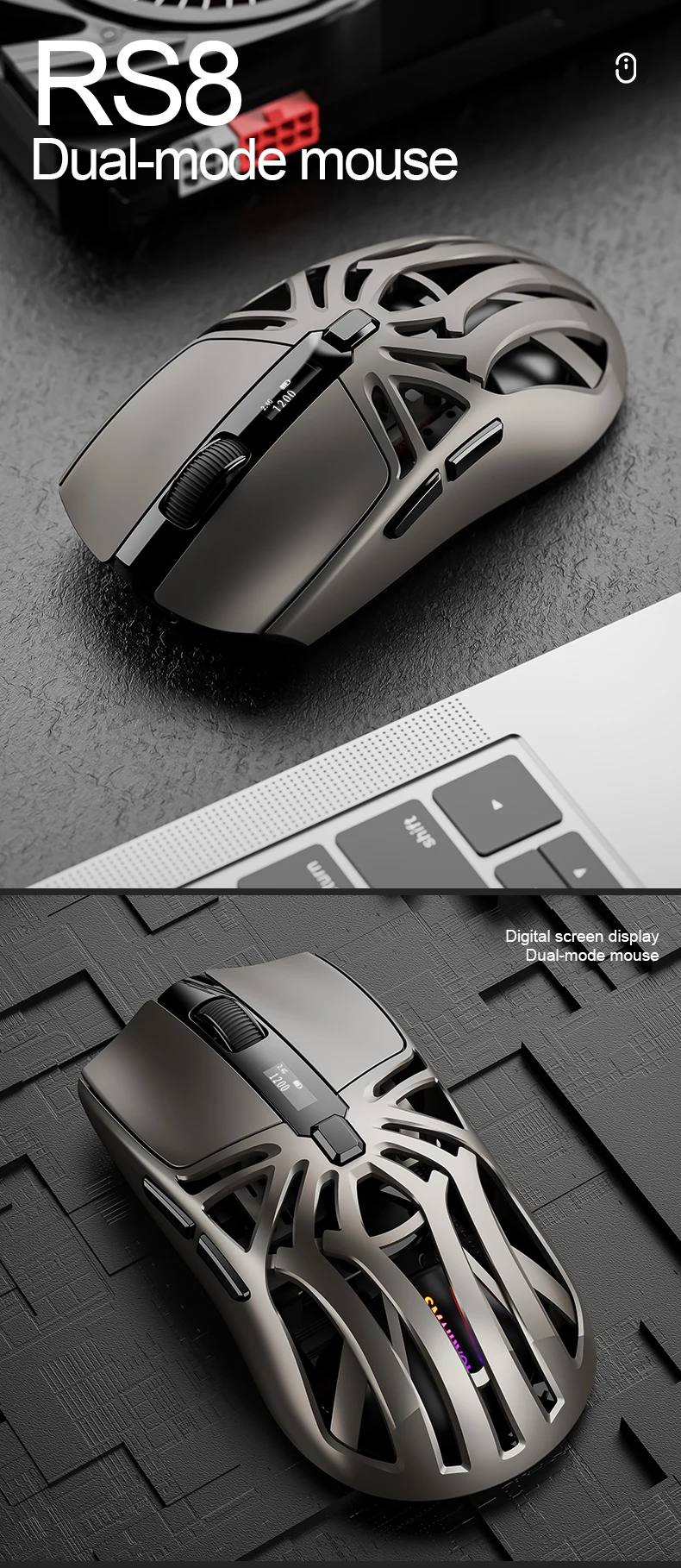 SMAILWOLF RS8 Bluetooth Kabellose 2,4G Gaming-Maus Drei-Modus Leichtgewicht PAW3311 E-Sports-Spiel 1K Rücklaufrate 10000DPI Computer – Detail 14