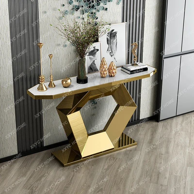 HMJluxury entrance table, simple modern stainless steel creative living room corridor decorative strip case end view table