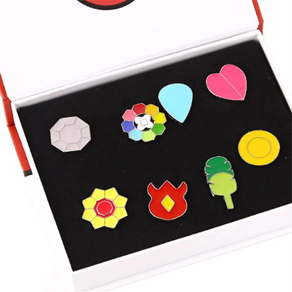 Anime Pokemon Gym Badges Kanto Johto Hoenn Sinnoh Unova Kalos League Region Pins Brooches Game Figure Kids Gifts Pocket Monster