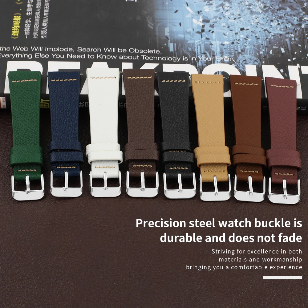 Onthelever Palm Print Oil Edge Leather Watchband 16mm 17mm 18mm 19mm 20mm 21mm 22mm Handmade Stitching Quick Release Watch Strap