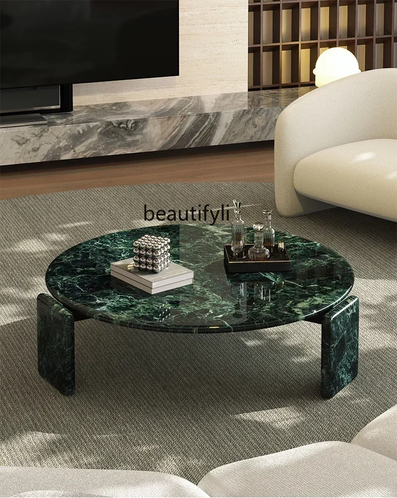 200302 Prada green natural marble offee table designer living room luxury stone round offee table