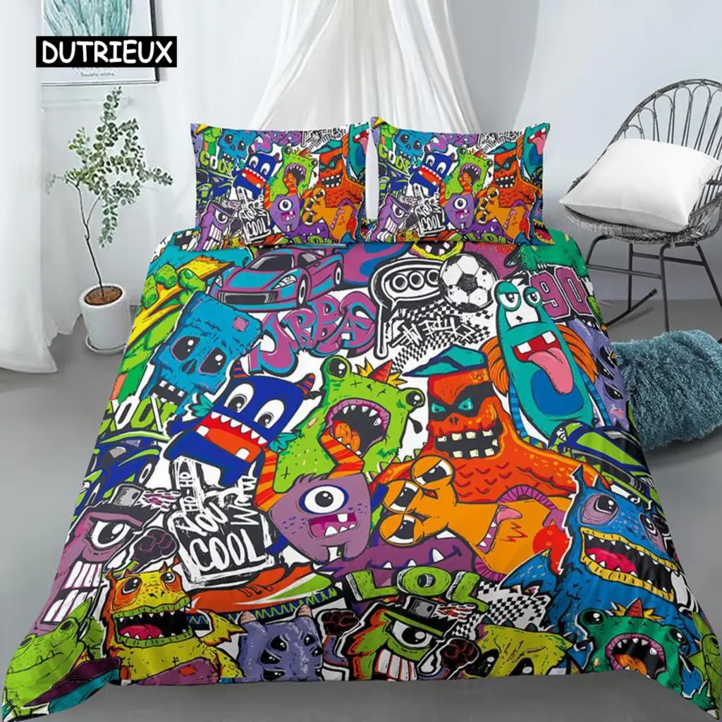 Bedding Set for Baby Kids Child 3D Cartoon Graffiti Crib Duvet Cover Pillowcase 2/3pcs Polyester Quilt Cover King Queen Full