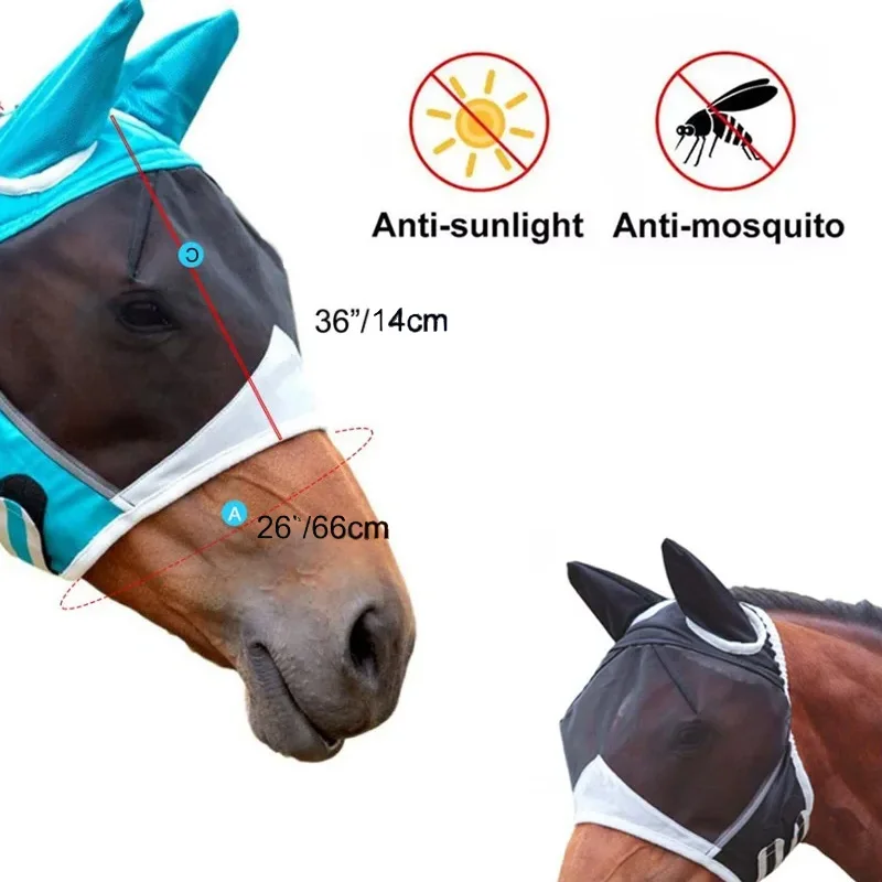 Multi-size Breathable Horse Mask Anti-mosquito Horse Hood Suitable for Small, Medium and Large Horses, Pasted to Prevent Mosqu