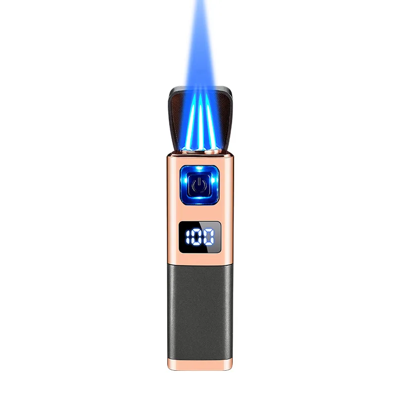 New Direct Injection Triple Flame Blue Flame Cigar Special Lighter Gas and Electric Two-in-one Portable Cigar Cutter Igniter