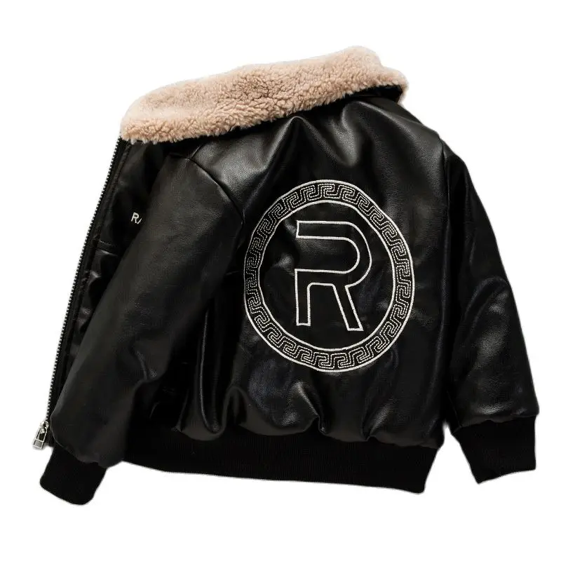 Children Jackets Boy Plush Thick Coat 2021 New Winter Casual Overcoat Kids for Boys Teenagers Outerwear Leather Coat Clothes