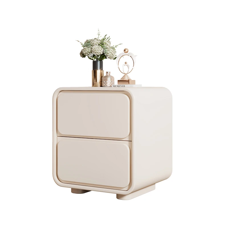 

Minimalist cream wind bedside table Simple solid wood leather bedside table Bedroom storage cabinet Free installation