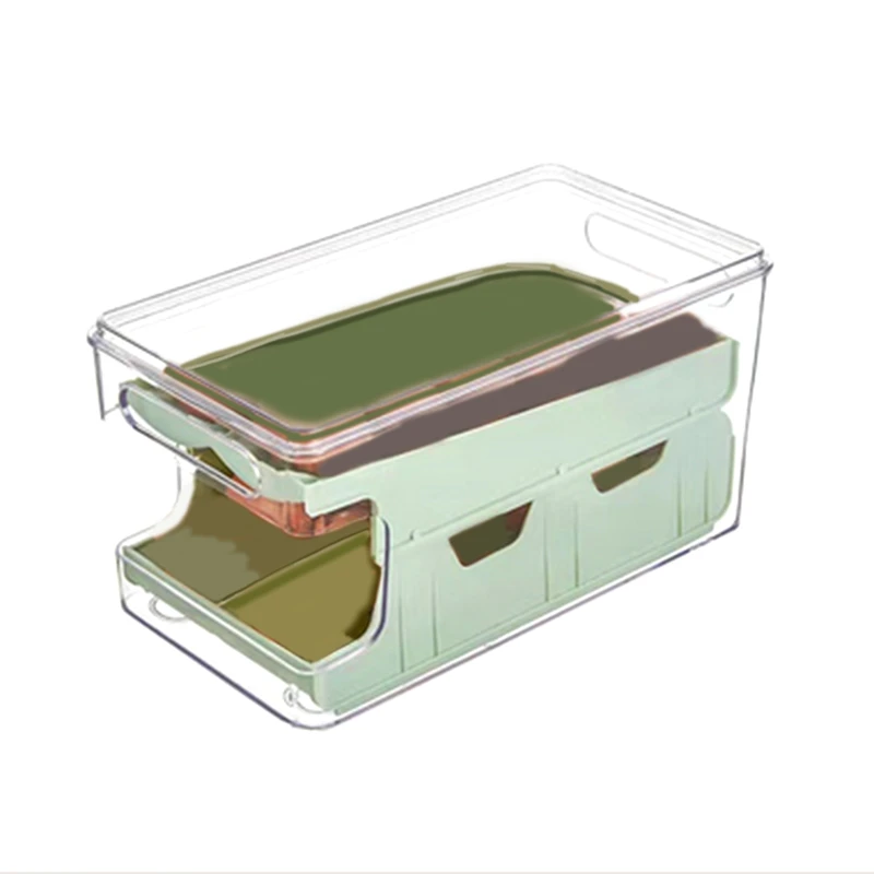 

1 PCS Kitchen Refrigerator Transparent Storage Box Automatic Egg Roll Fruit And Vegetable Preservation Box Green