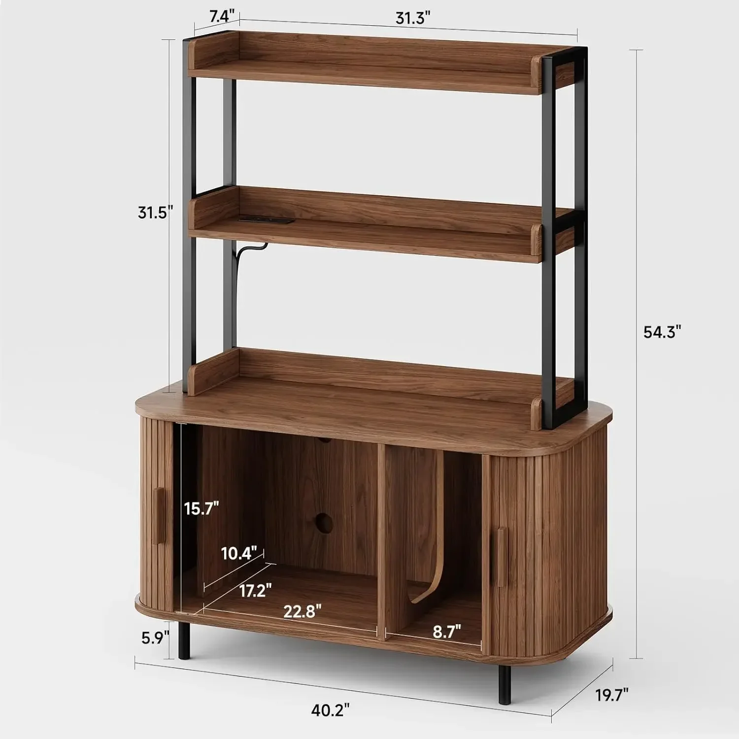 54 Inch Hidden Litter Box Furniture with Shelves and Outlets,Fluted Cat Litter Box Enclosure, Mid-Century Modern Wooden Cat Hous