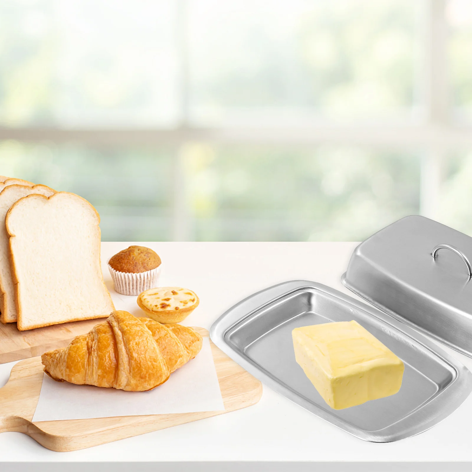 

1 pc Stainless Steel Butter Box Silver Rust-Resistant Wear-Resistant Kitchen Dessert Tray Multipurpose Food Storage Household