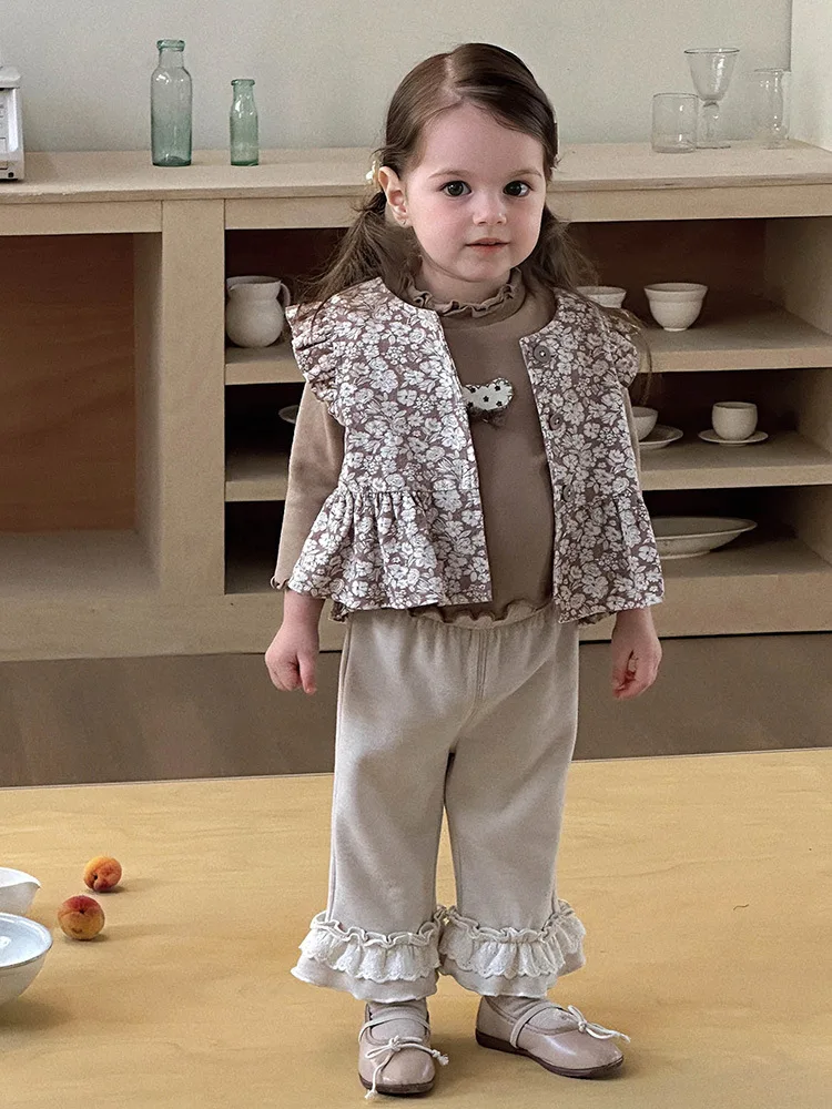 

Baby Girl Outfit2025Autumn New Baby Toddler Bottoming Thin Top Girl Floral Vest Two-piece Set aClass