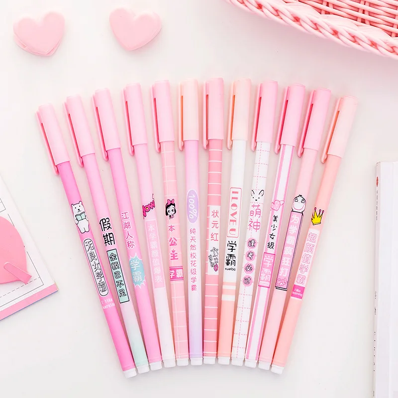 1 Pcs Creative Pink Personality Text Series Campus Neutral Pen Student Small Fresh Writing 0.5mm Gel Pen Stationery