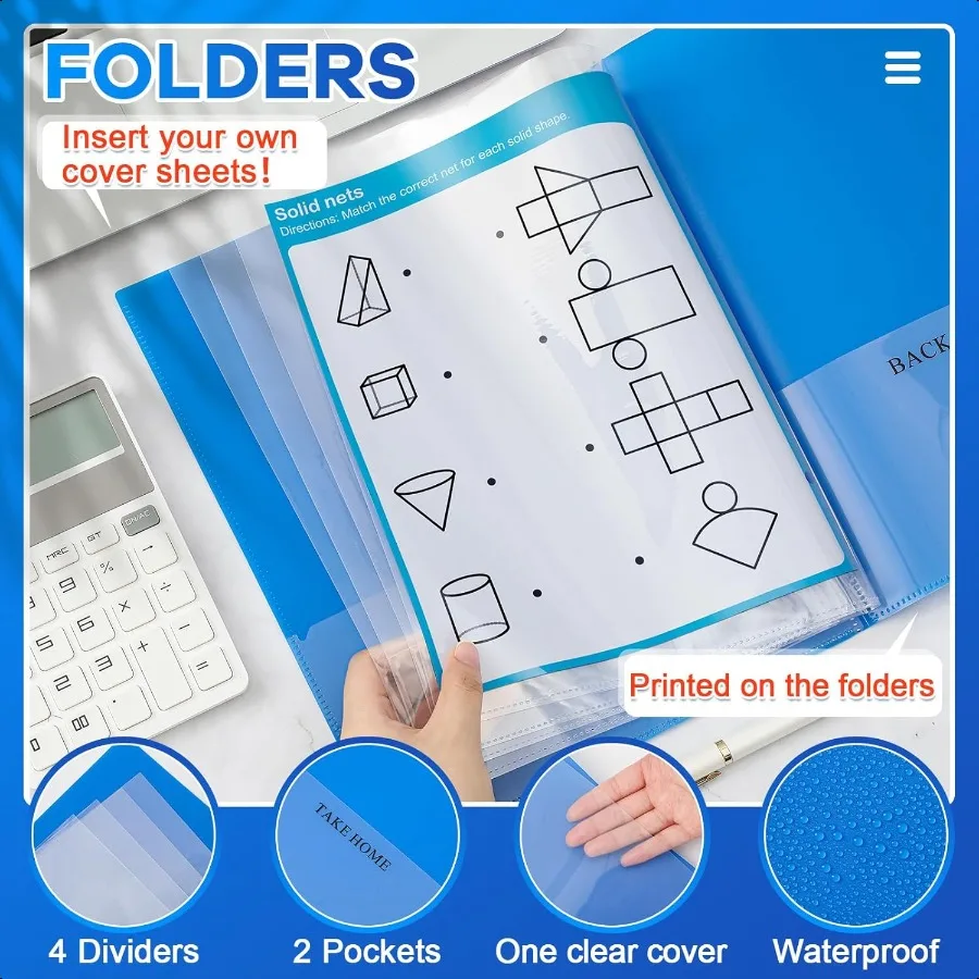 12 шт. 2-карманные папки для школы и дома с 4 прозрачными внутренними карманами. Пластиковые сверхмощные папки для домашних заданий. Батьки, учителя, коммуниции.