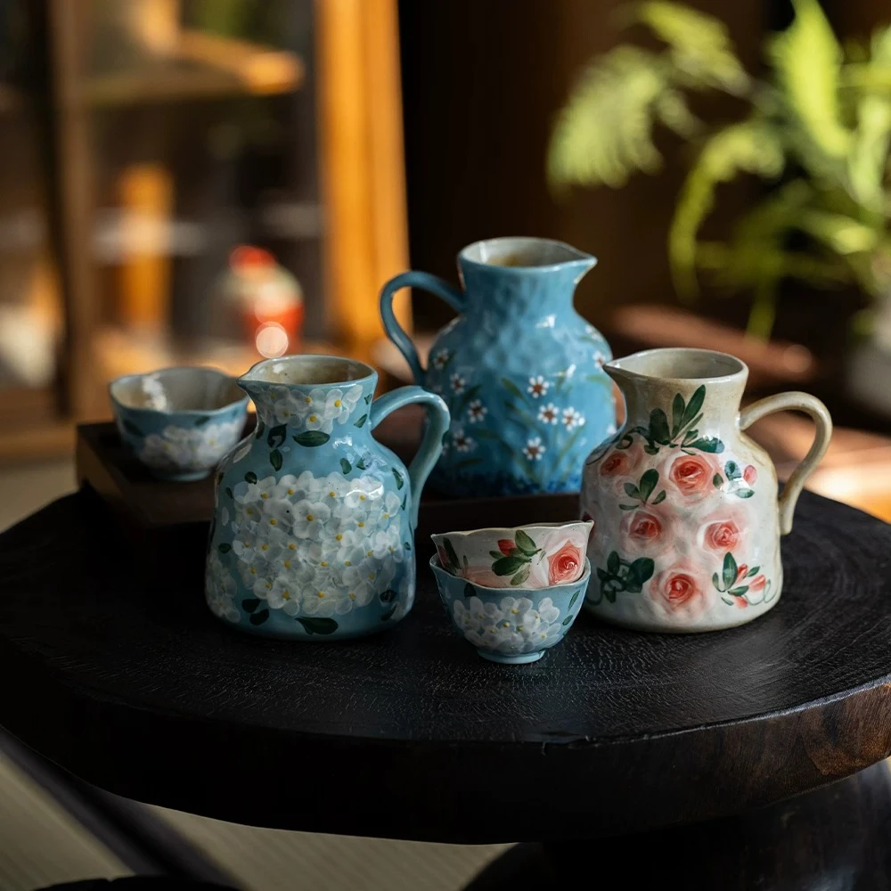 Creative hand-painted underglaze ceramic tea set exquisite set one pot two cups teapot teacup combination household
