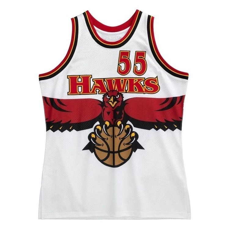 Retro 55 Dikembe Mutombo Big Eagle Printed Basketball Suit with Red and Black Border Mesh Sleeveless Retro Sports Vest