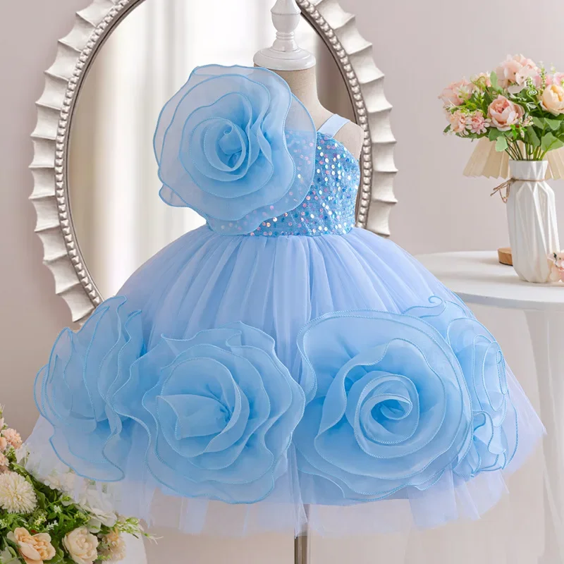 

Flower Girl High End Wedding Party Dress Baby Girl Birthday Princess Kids Girls Solid Color Sleeveless Summer Children Clothing