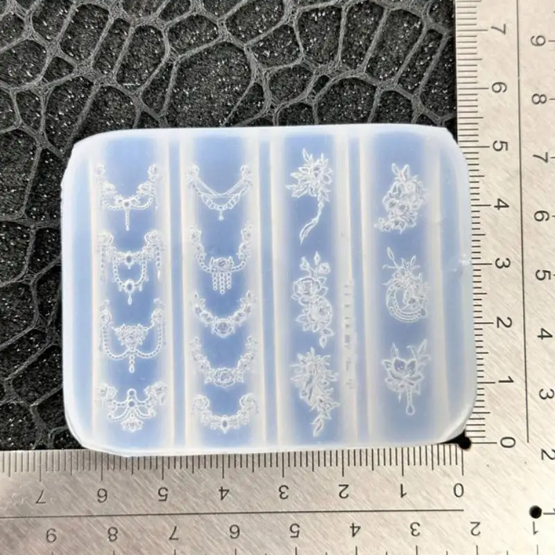 Plantilla de manicura transparente con diseño Floral a la moda, cadena de flores, tallado en relieve 3D, molde de silicona para uñas, decoración artística de uñas DIY
