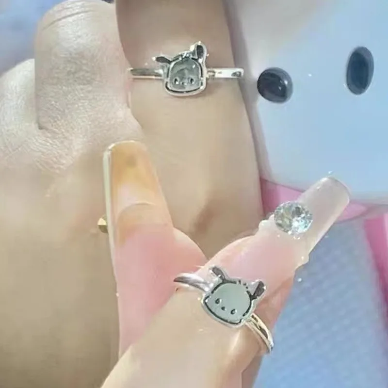 Sanrio Pochacco Cartoon Rings Anime Figures Anime Merchandise Decoration Ring Q Figural Beautiful Cute Girl Rings Birthday Gifts