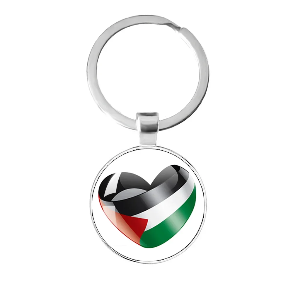 Personalized Art Patterns  Palestine Nation Flag Emblem 25mm Glass Cabohcon Keychain Key Rings for Women Men Jewelry Gift