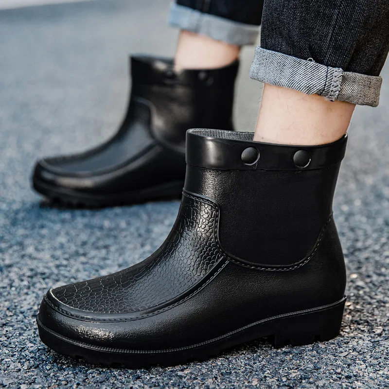 

Мужские непромокаемые сапоги, противоскользящие водонепроницаемые модные резиновые сапоги, бархатная теплая резиновая обувь, рабочая обувь с короткими трубками, новые бахилы