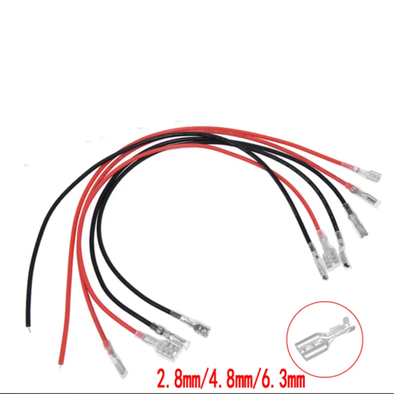 10PCS/lot 2.8mm 4.8mm 6.3mm Tinned Feamle Spade Quick Splice Crimp Terminals With 20cm 30cm Red and Black 18AWG Cable Harness