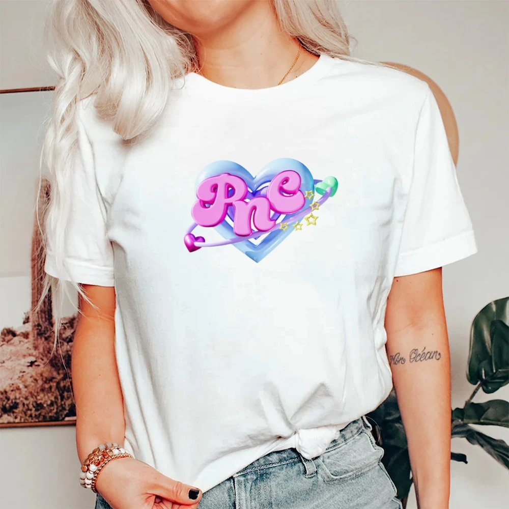 

Футболка с рисунком Rnc Heart Logo Футболка из хлопка, высококачественная белая футболка большого размера. Красочная графика в форме сердца с ЧПУ, тренд Y2K