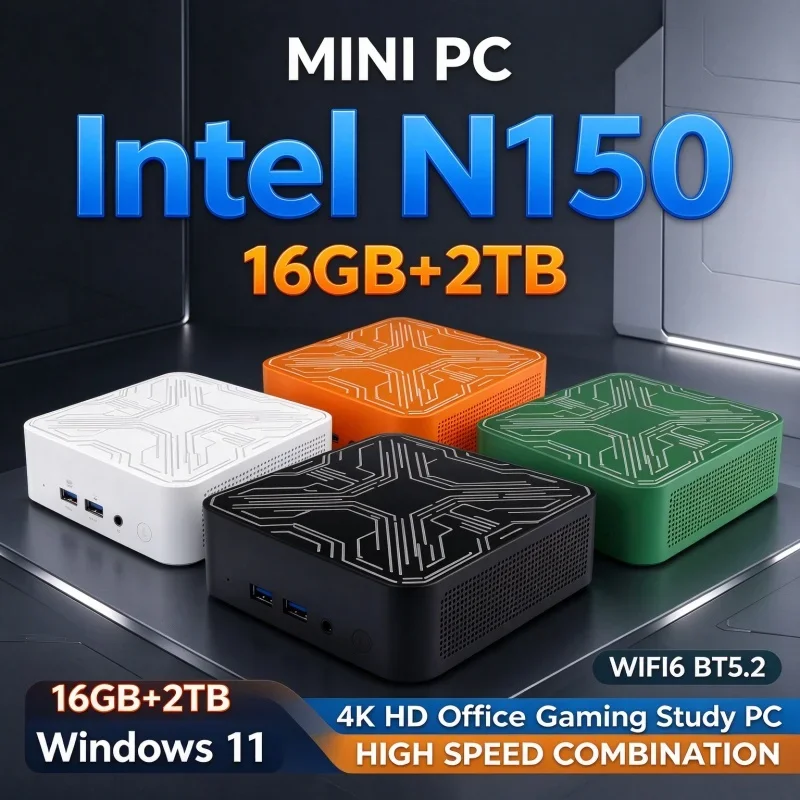 Intel Core N150 New Mini Pocket PC Windows 11 16GB RAM 1TB/2TB SSD WiFi6 BT5.2 4K UHD Business Office Home Gaming Micro Computer