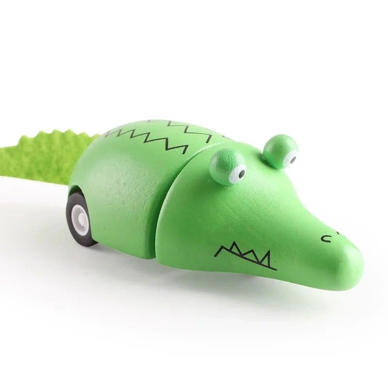 Educational Wooden Animal Car Toy for Baby Toddler Pull Back Mechanism Cute Natural Wood Painted Safe Toy