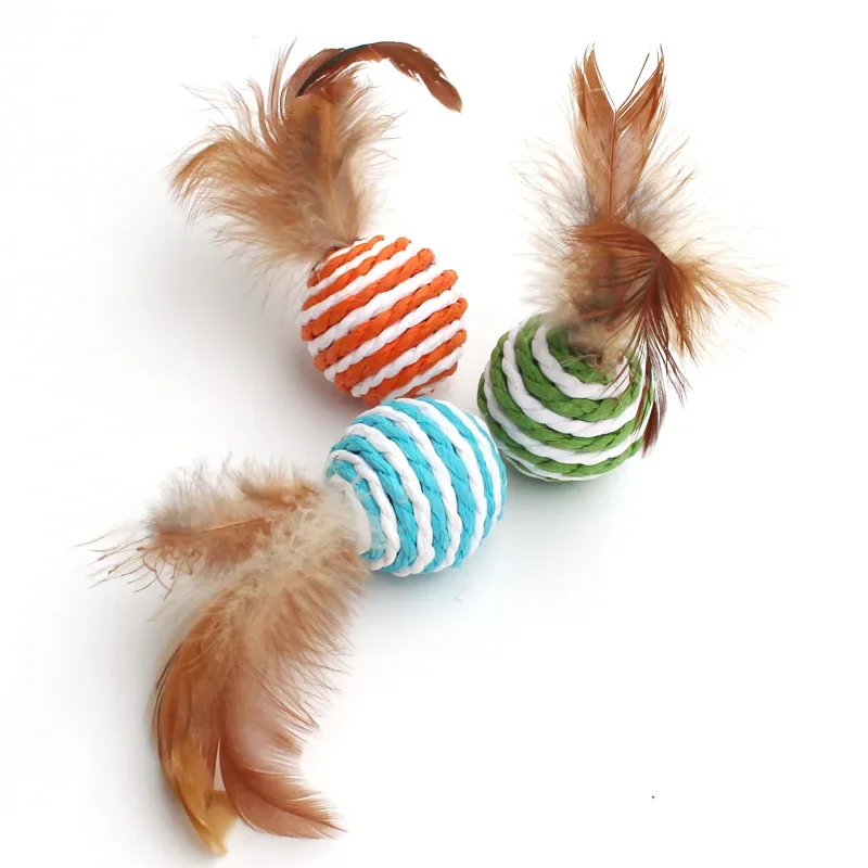 Cat toy ball, feather rope paper ball, cat scratch ball, rustling ball teaser sword hemp ball cat toy