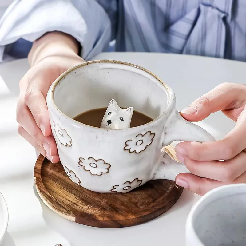 360ml tasses en céramique drôle dessin animé Animal thé lait tasses mignon à la main 3D escargot marguerite chien chat tasses à café cadeaux uniques créatifs