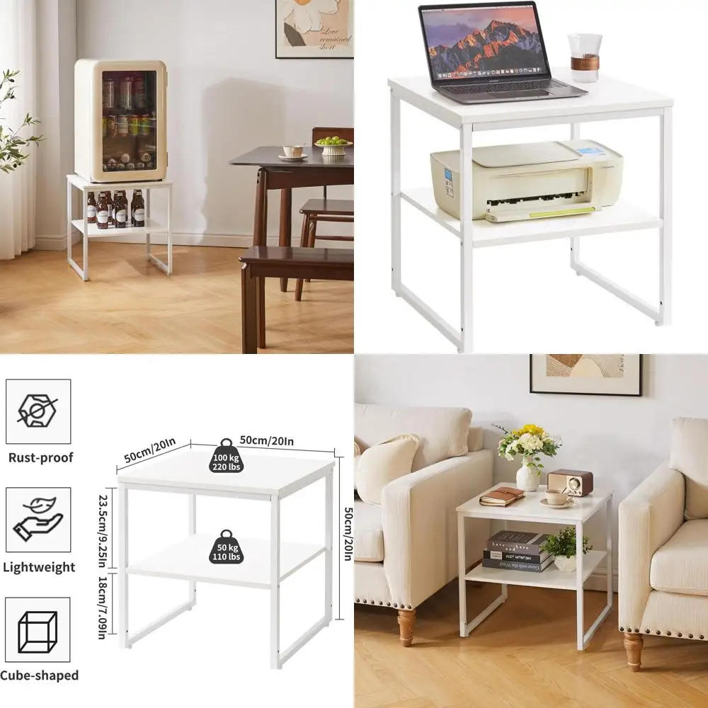 

White 20 Square Coffee Table with Adjustable Shelf for Living Room and Office Use