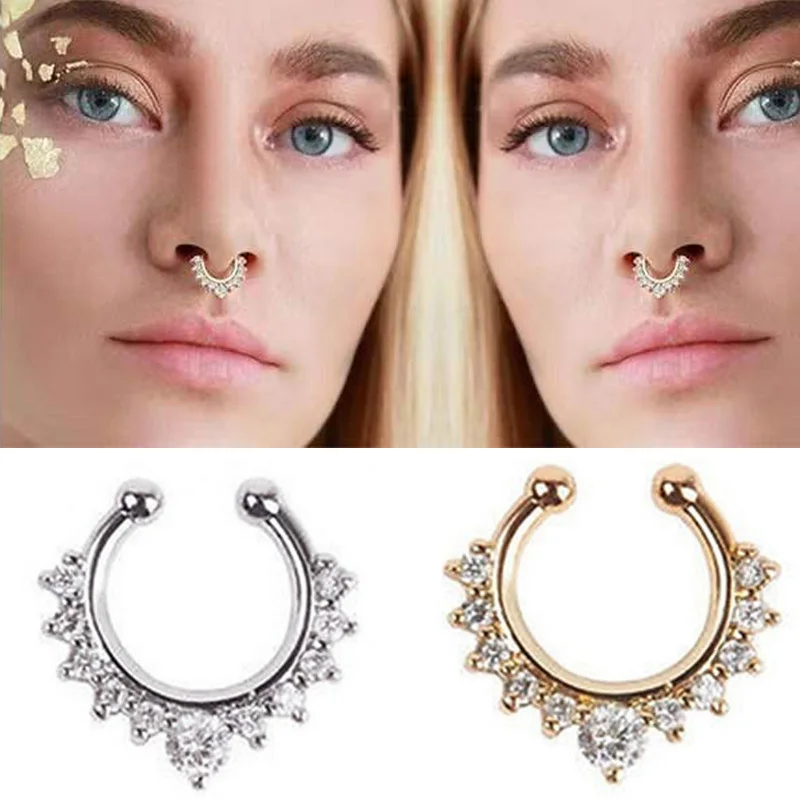 Indian Metal Nose Jewelry for Women Sexy Fashioable Gold Silver Color Shiny Zirconium Nose Rings Small Elegant Fashion Ornament