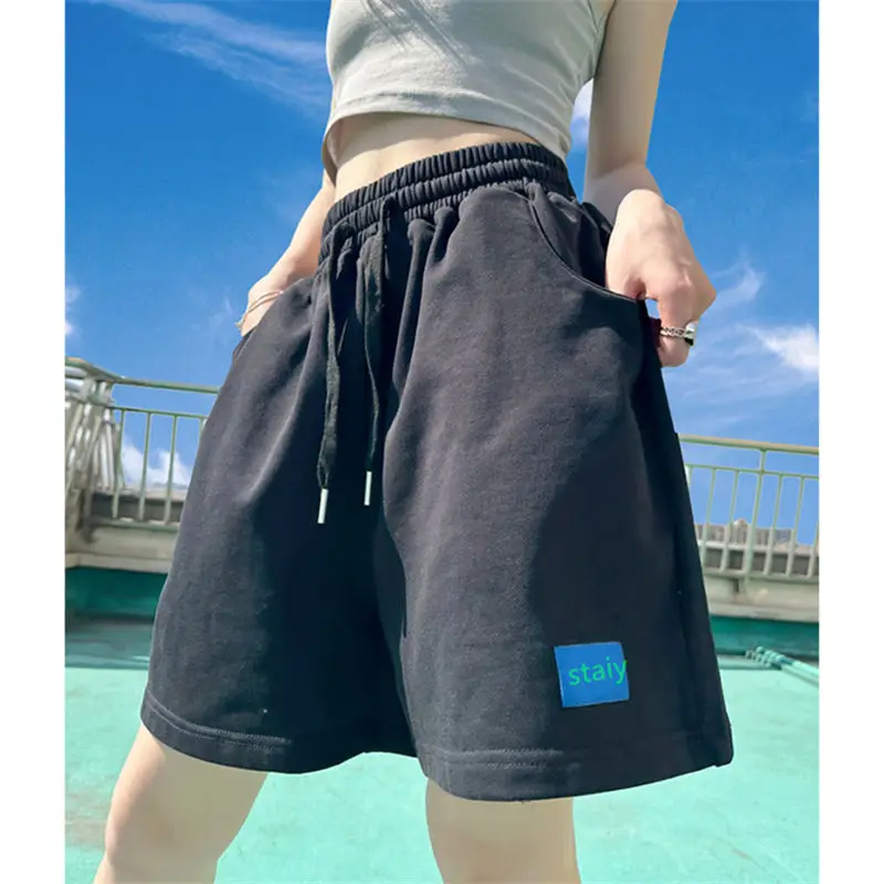 Pantaloni a cinque punte a gamba larga con coulisse a vita alta estiva colorata con dopamina Pantaloncini casual slim di grandi dimensioni da donna