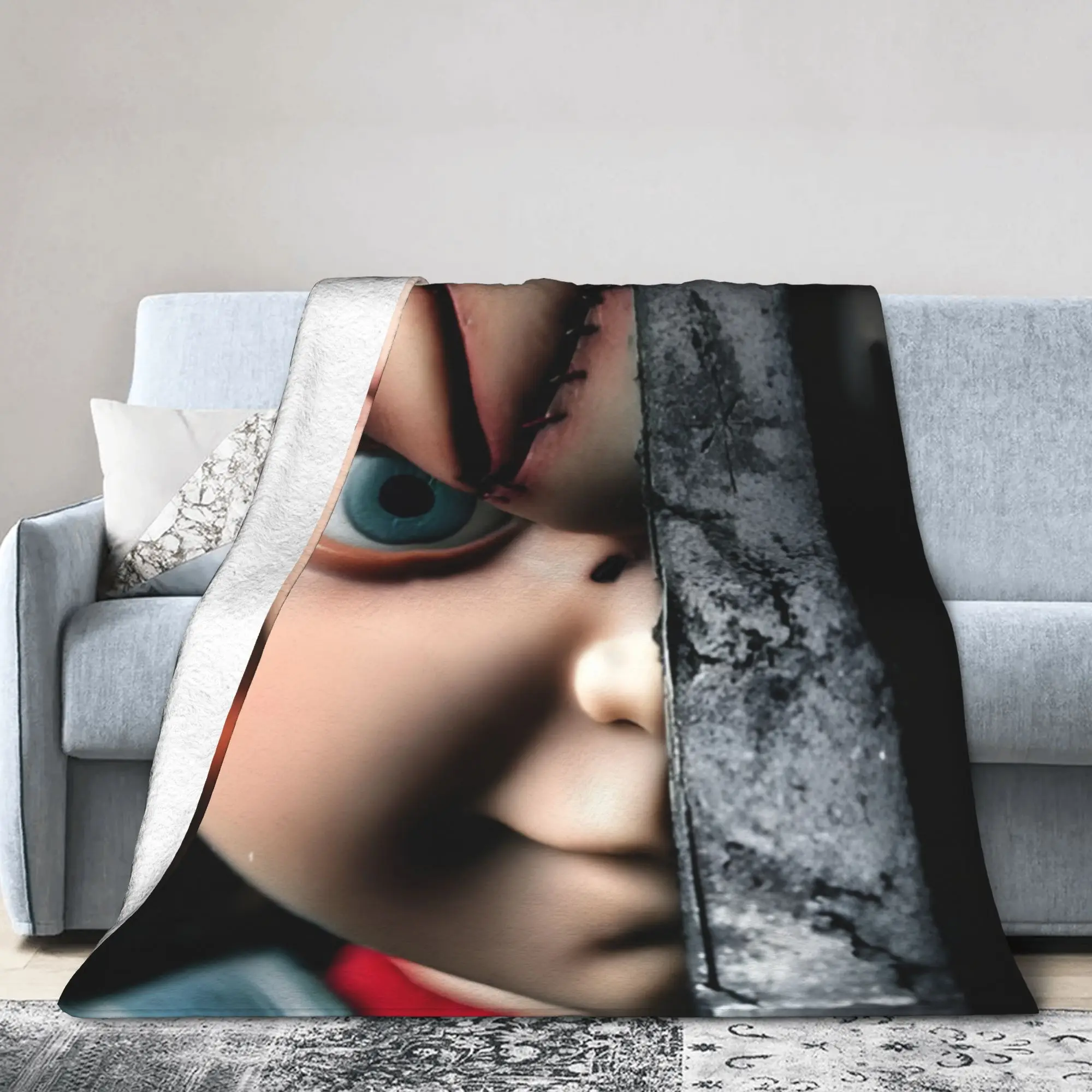 Horror Movie Chuckys Blankets Flannel Printed Halloween Multi-function Warm Throw Blankets for Bed Office Plush Thin Quilt