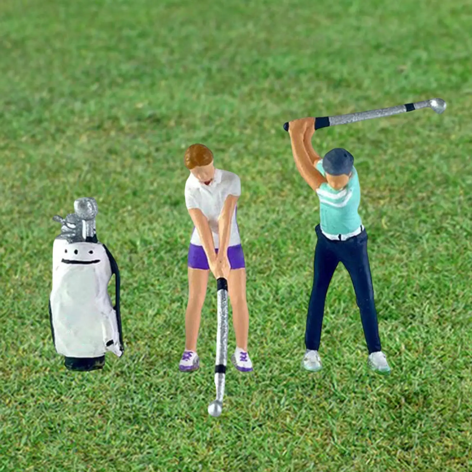 3Pcs 1/64 People Figures with Golf Bag Model Movie Props Layout Trains Architectural Resin Figurine Miniature Scene Decor