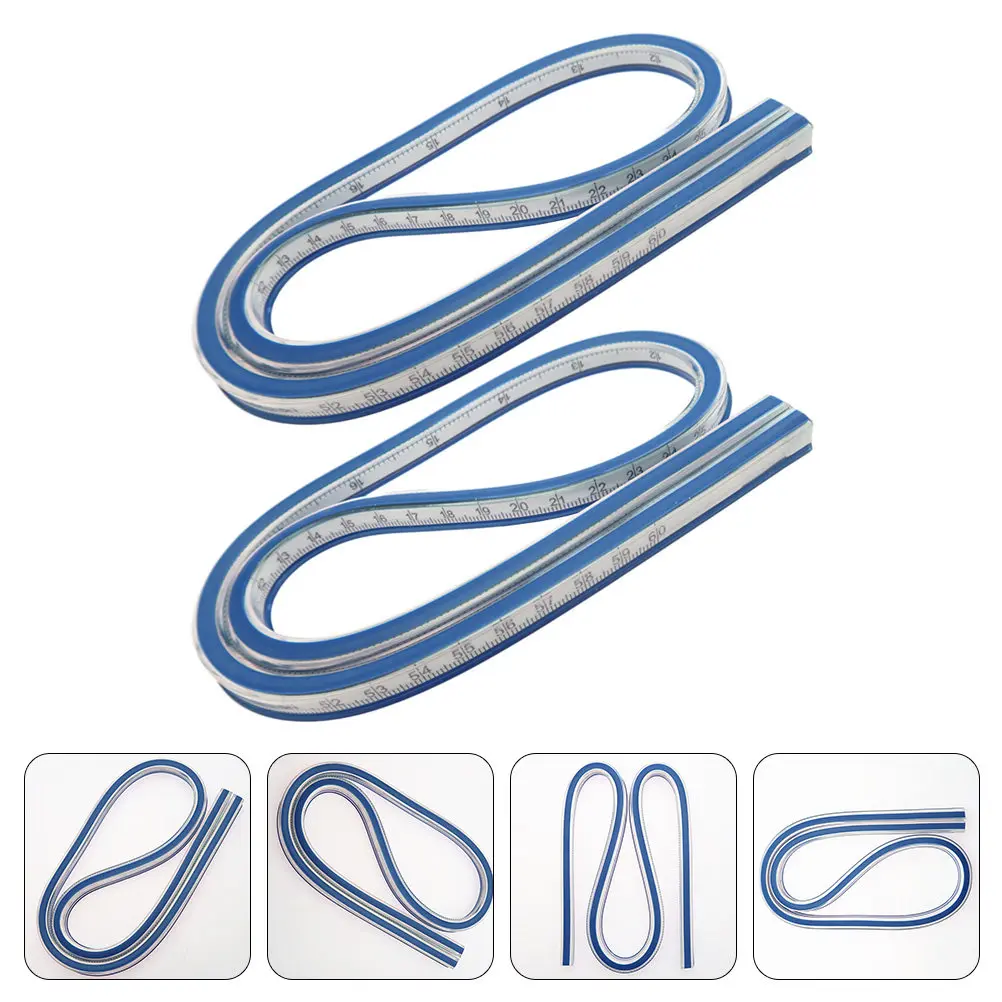 2Pcs Flexible Curve Ruler Soft Rubber Metal for Sewing Apparel Engineering Curved Measuring Drawing Tool Double Sided Bendable