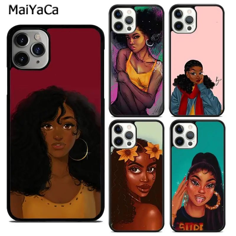 MaiYaCa Afro Girls Black Women Art Phone Case Cover For iPhone 16 15 SE2020 6 6s 7 8 plus 11 12 mini 13 14 pro max  coque