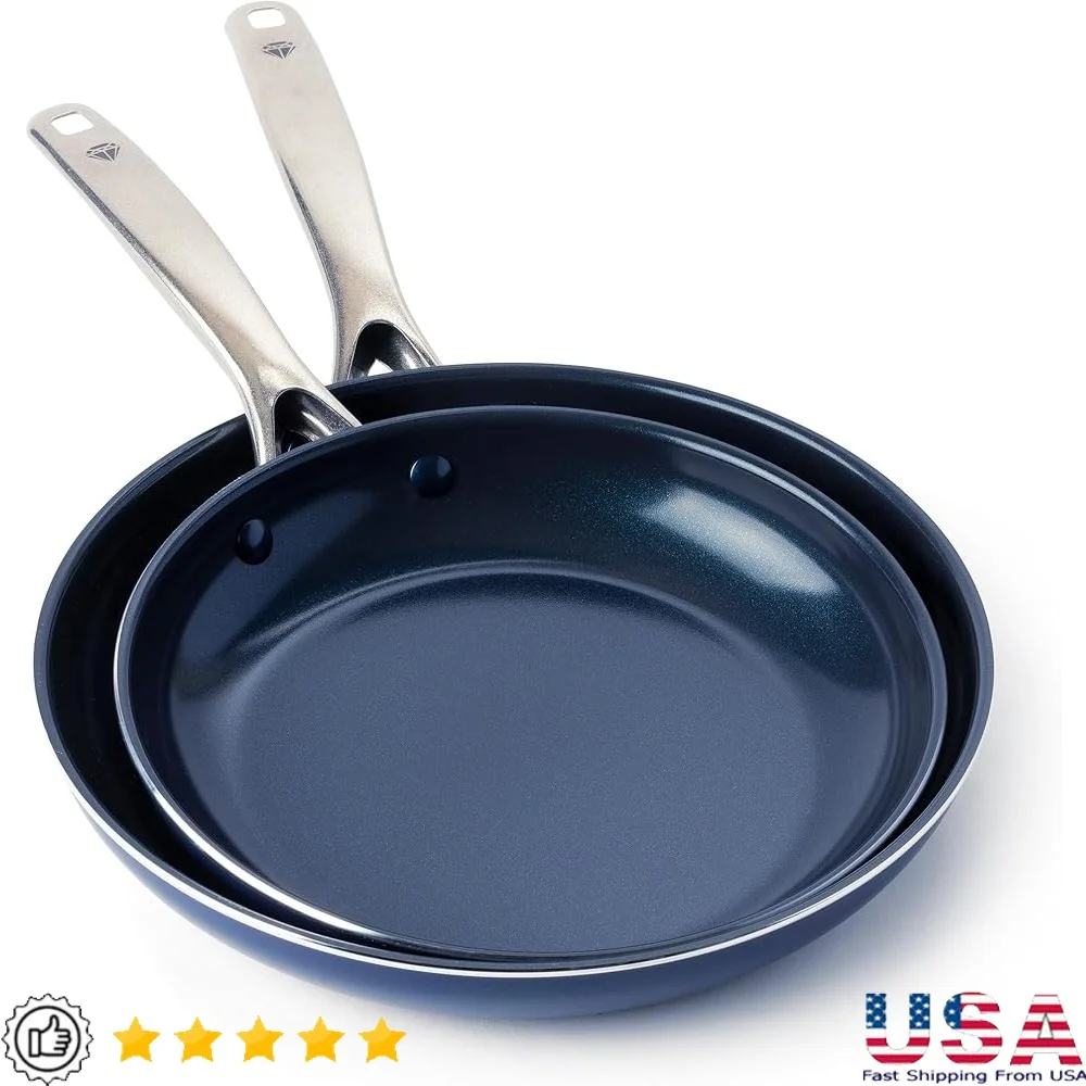 

9.5 inch 11 inch Frying Pan Skillet Set Diamond Infused Ceramic Nonstick Cookware Durable Toxin Free Oven Safe Dishwasher Safe