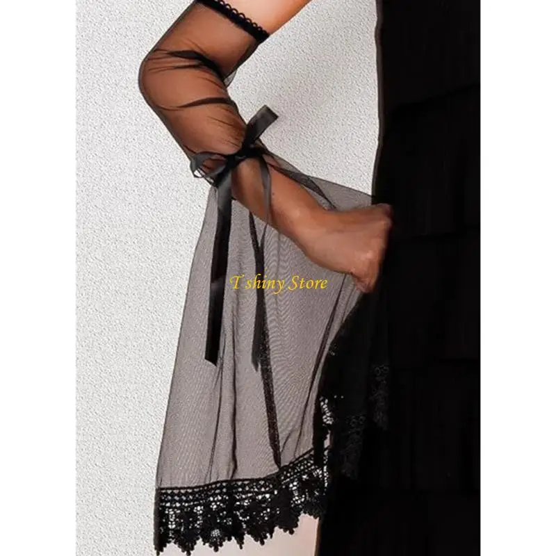 N58F Guantes malla transpirable Mangas brazo gótico Disfraz Halloween ajuste ajustable esencial
