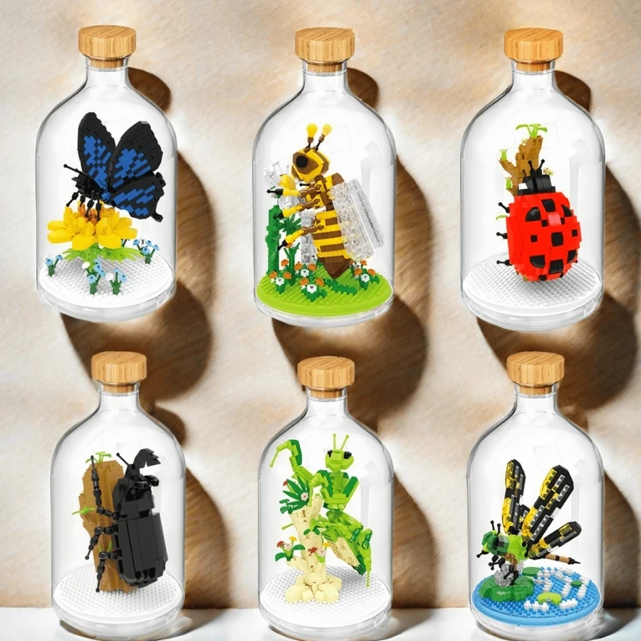 Fascinating Insect Collection Building Blocks with Glass Display Bottle, Ideas Set, Cute Home Decor