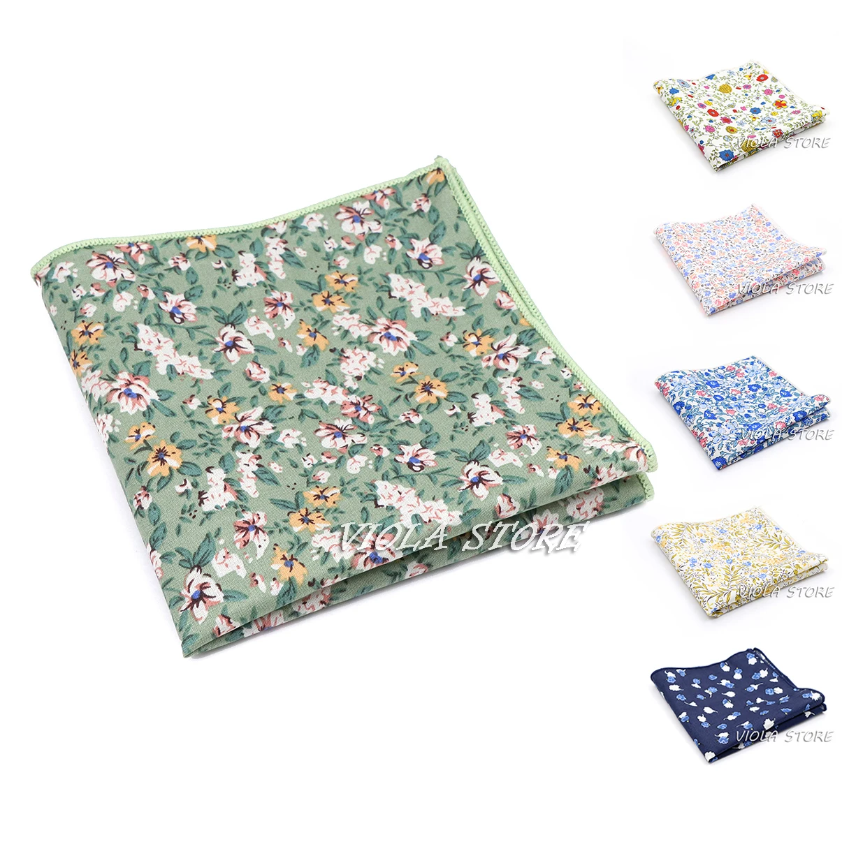 

New Floral Handkerchief 100% Cotton Hankie 23cm Women&Men Green Casual Wedding Party Pocket Square Gift Tuxedo Bow Tie Accessory