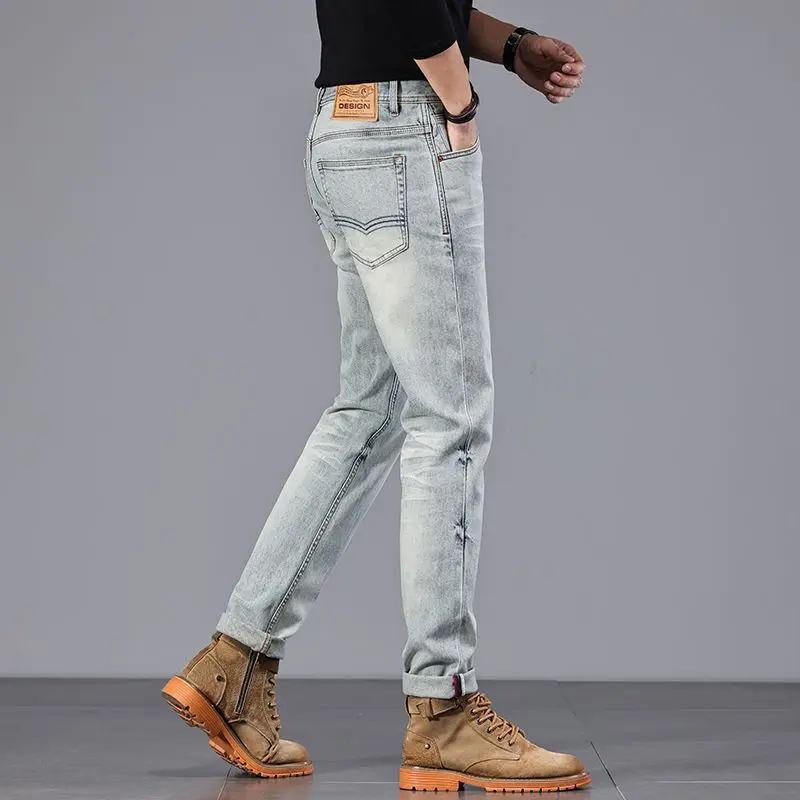 American  Light Blue Jeans for Spring and Summer 2025 Casual Comfortable and Versatile Small Straight Leg Pants mens jeans