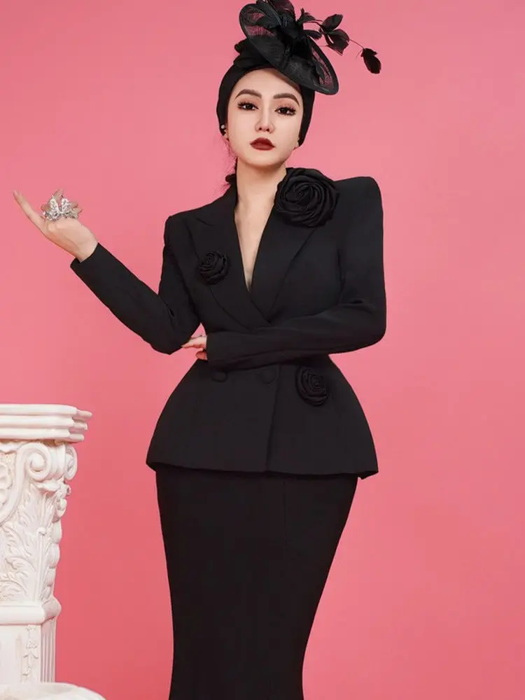 

Женский костюм Bla с цветочным дизайном, пиджак GAO Level Sensation, новинка 2025 года, для офиса и повседневной носки, с длинным рукавом, формальный и повседневный стиль