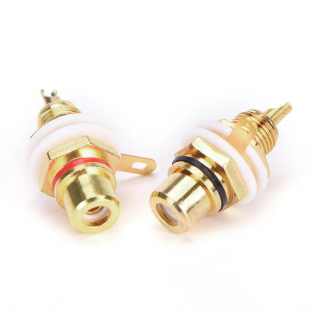 10Pcs RCA Female Jack RCA Connector Gold Plated Mount Chassis Audio Socket Plug Bulkhead With Nut Solder Cup