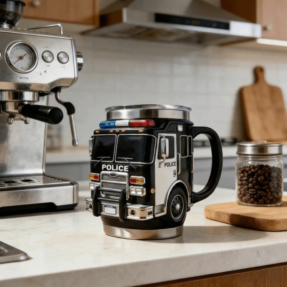 450ML Capacity Fire Rescue Mug Stainless Steel Handcrafted 3D Fire Truck Mug Ambulance/Police Car Designs